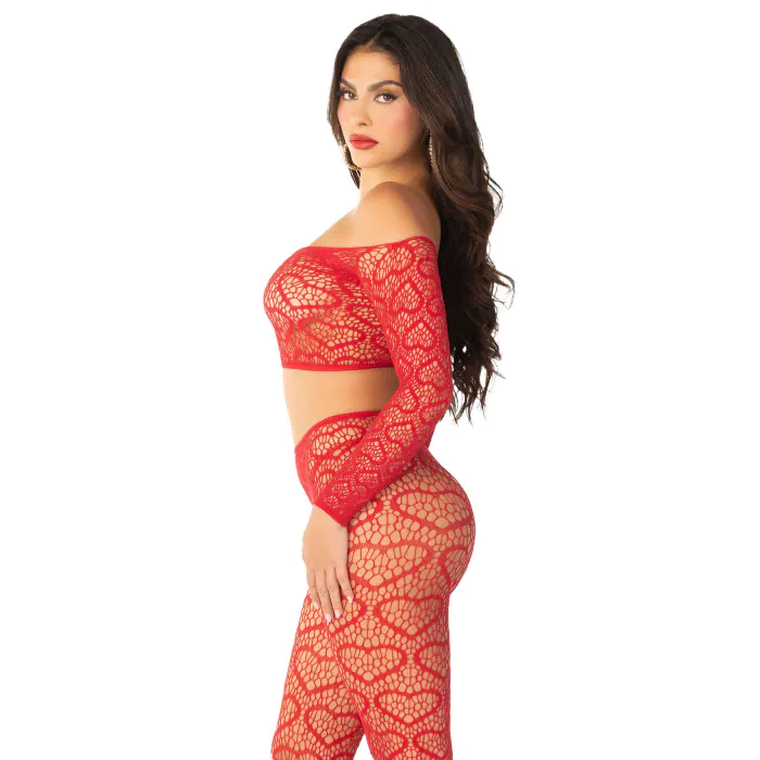 Комплект Leg Avenue Off The Shoulder Top and Footless Tights One Size Red — фото 3