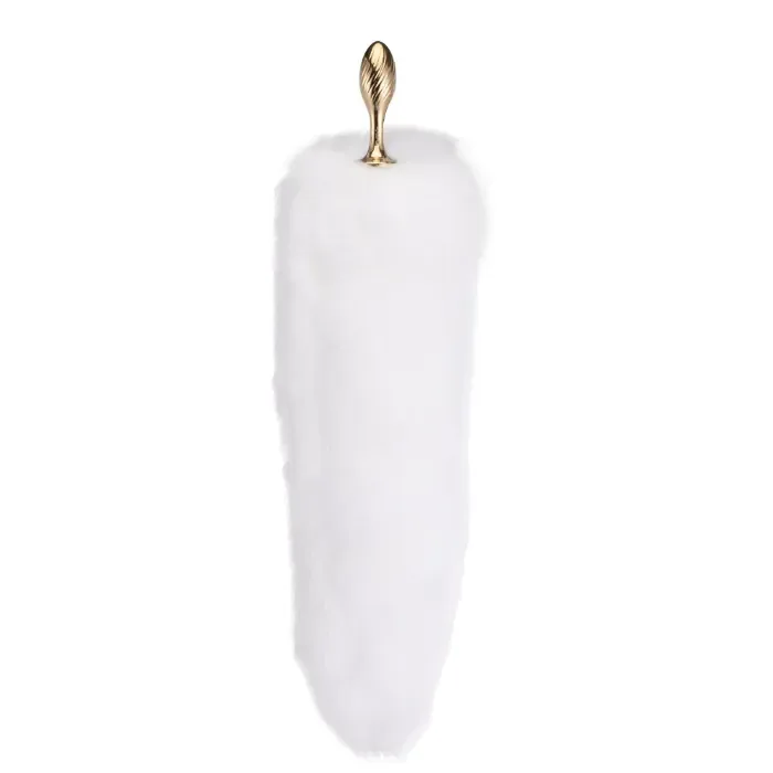 Металева анальна пробка Лисячий хвіст Lockink Sevanda White Fox-Tail Anal Pear-shape Plug — фото 2