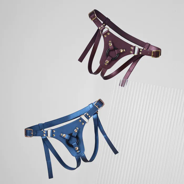 Трусики для страпона Strap-On-Me Leatherette Harness Generous One Size Blue — фото 8