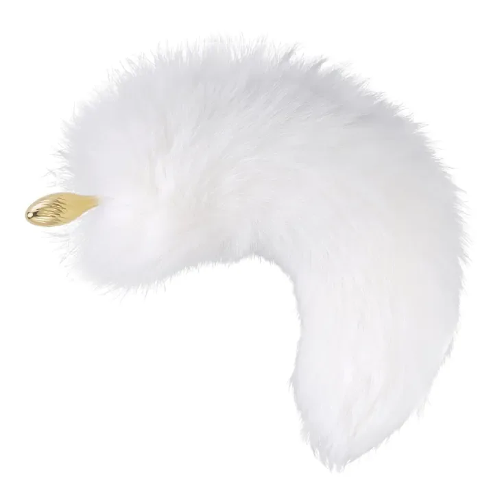 Металева анальна пробка Лисячий хвіст Lockink Sevanda White Fox-Tail Anal Pear-shape Plug