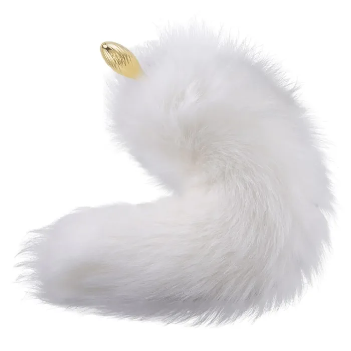 Металева анальна пробка Лисячий хвіст Lockink Sevanda White Fox-Tail Anal Pear-shape Plug — фото 4