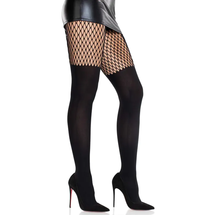 Колготки Leg Avenue Garter Illusion Tights with Net Detail One Size Black — фото 4
