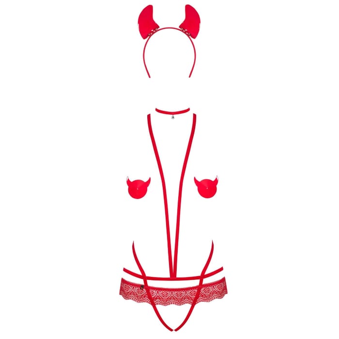 Костюм дияволиці Obsessive Evilia Red Bodysuit — фото 10