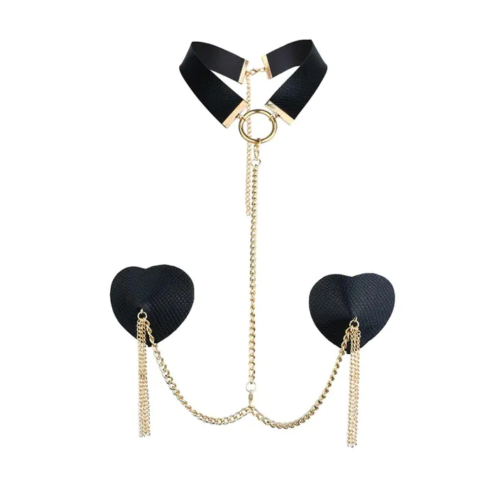 Пестис-сердечка з чокером JSY Nipple Sticker RT236114 Black