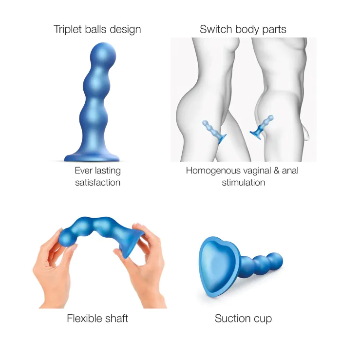 Насадка для страпона Strap-On-Me Dildo Plug Balls Blue Metallic S — фото 3