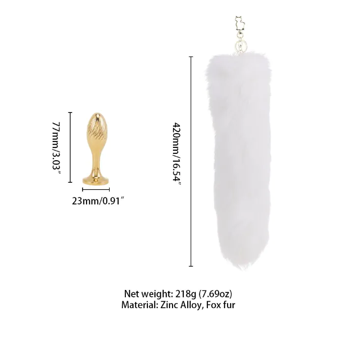 Металева анальна пробка Лисячий хвіст Lockink Sevanda White Fox-Tail Anal Pear-shape Plug — фото 7